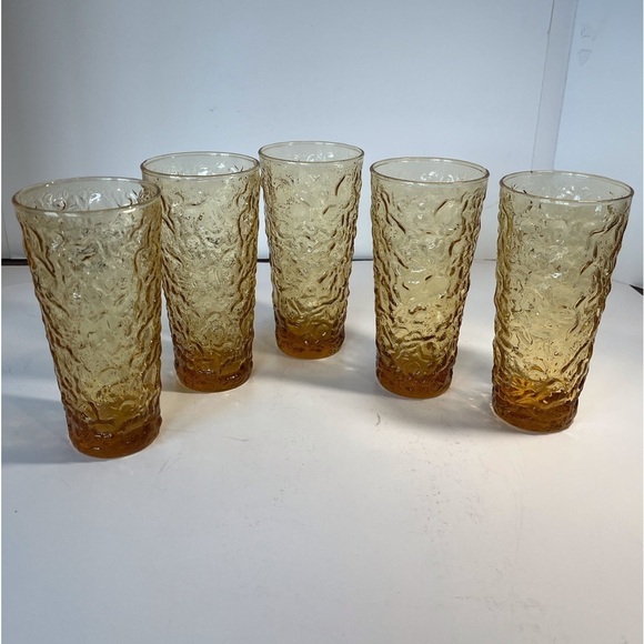 Mid Century Anchor Hocking Milano Lido Honey Gold Pitcher with 5 Glasses - Picture 8 of 12